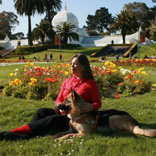 portrait of Vicki and her guide dog Admiral